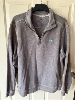 Tommy Bahama Men’s Gray Half-Zip Pullover with Aqua Logo